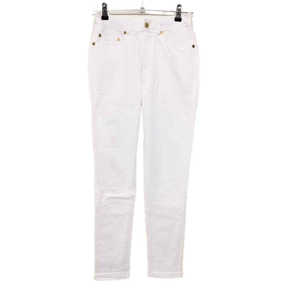 マークアンドロナ パンツ 白 スカル コットン100％ 紙タグ付 だましグローブ レディース S ゴルフウェア MARK＆LONA