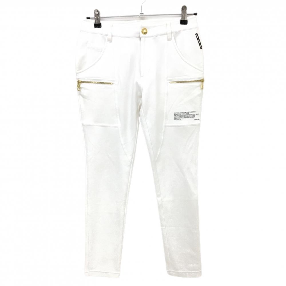【美品】マークアンドロナ パンツ 白 ストレッチ ナイロン混 シリコンワッペン レディース 36(S) ゴルフウェア MARK＆LONA