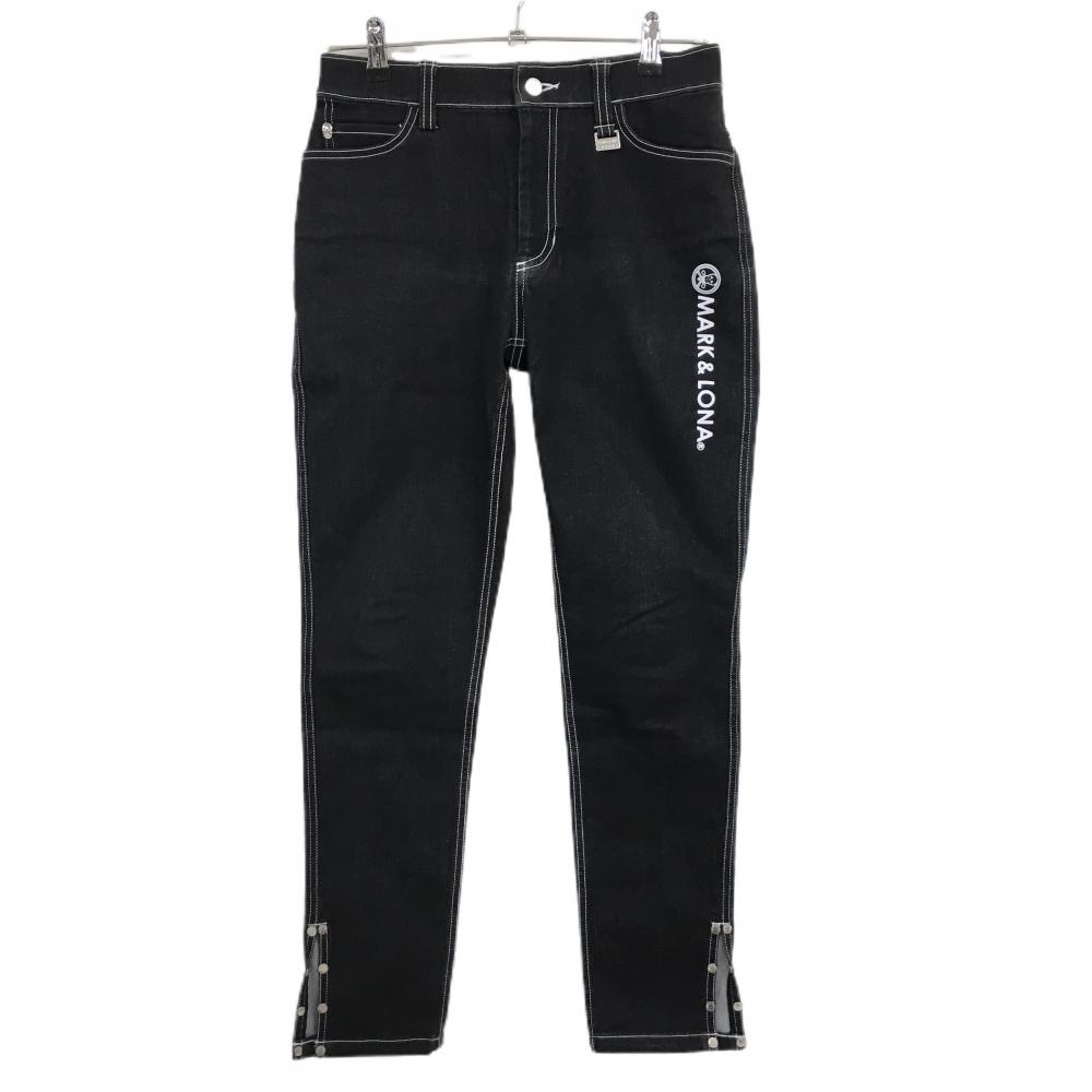 マークアンドロナ パンツ 黒×白 ストレッチ ステッチ白 レディース 38(M) ゴルフウェア MARK＆LONA
