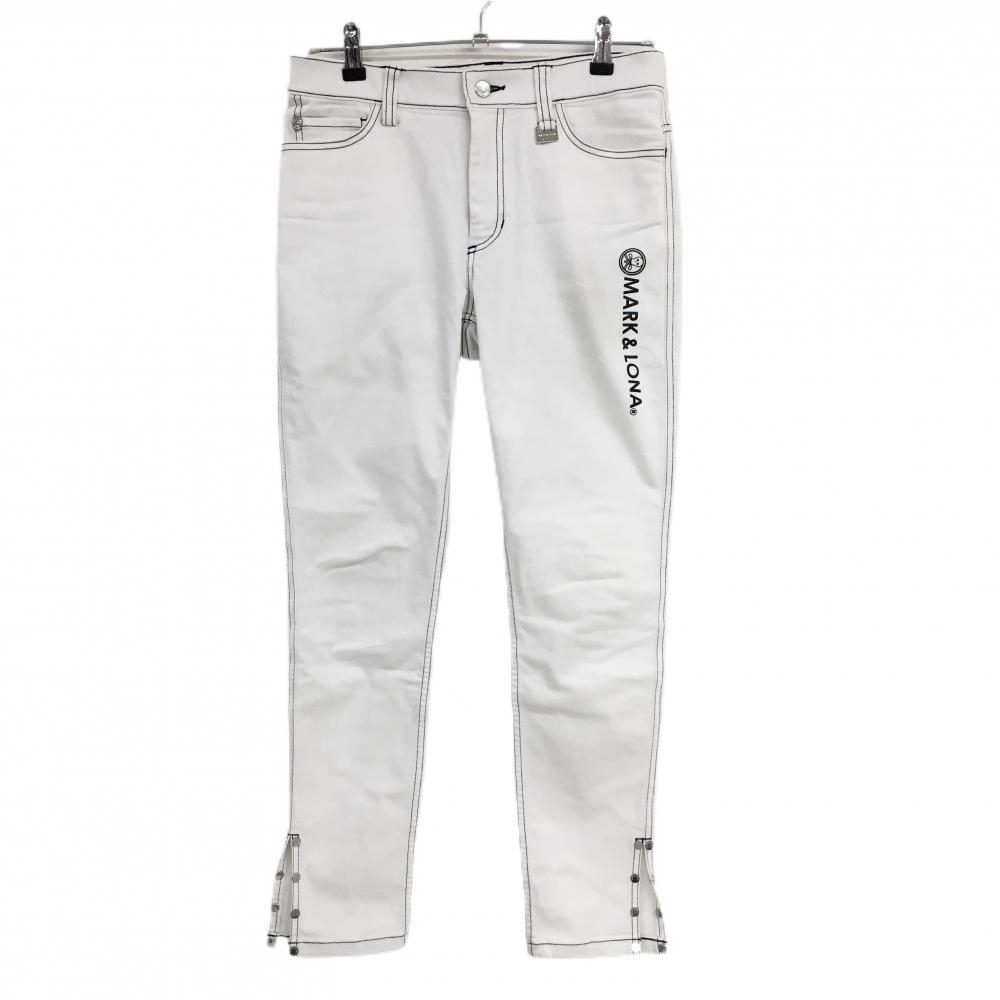 マークアンドロナ パンツ 白×黒 ストレッチ ステッチ黒 スカル レディース 38(M) ゴルフウェア MARK＆LONA
