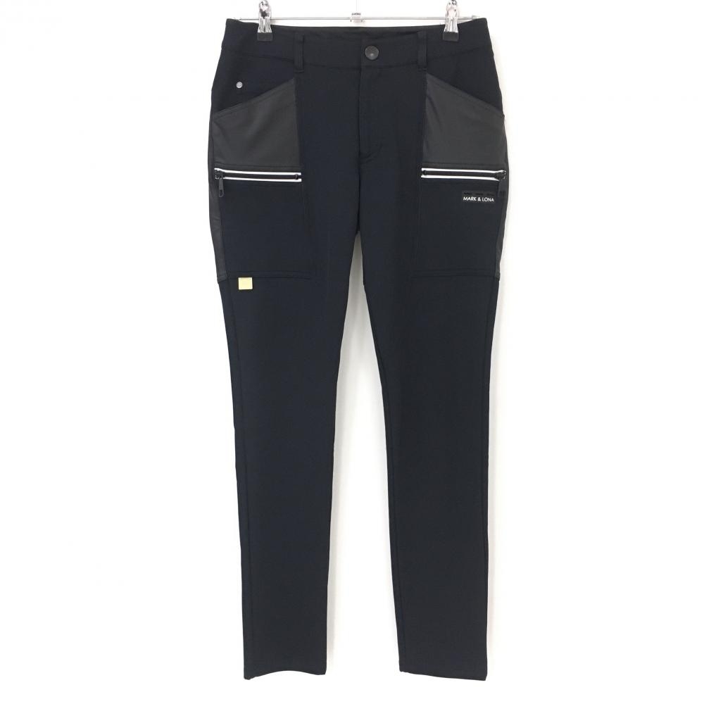 【美品】マークアンドロナ 異素材パンツ 黒 複数ポケット レディース 38(M) ゴルフウェア MARK＆LONA