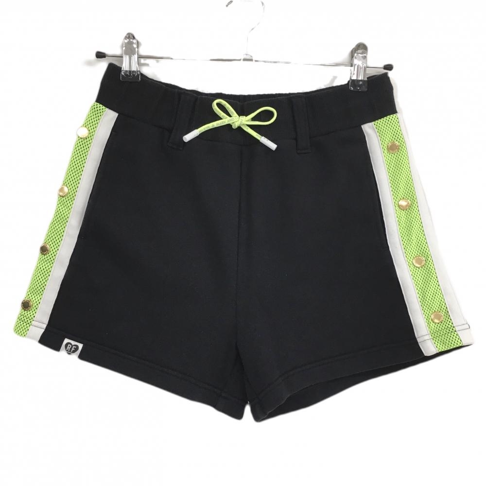 マークアンドロナ ショートパンツ 黒×蛍光イエロー スウェット 一部メッシュ レディース 38(M) ゴルフウェア MARK＆LONA
