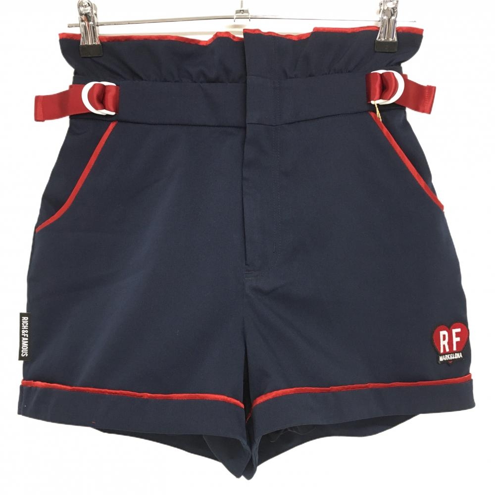 【新品】マークアンドロナ ショートパンツ ネイビー×レッド 裏地付 RF レディース 38(M) ゴルフウェア MARK＆LONA