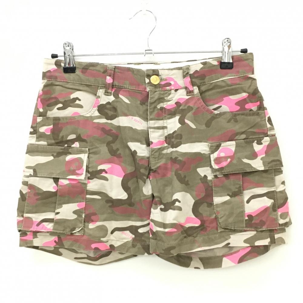 マークアンドロナ カーゴショートパンツ カーキ×ピンク カモフラ柄 迷彩 コーデュロイ レディース M ゴルフウェア MARK＆LONA