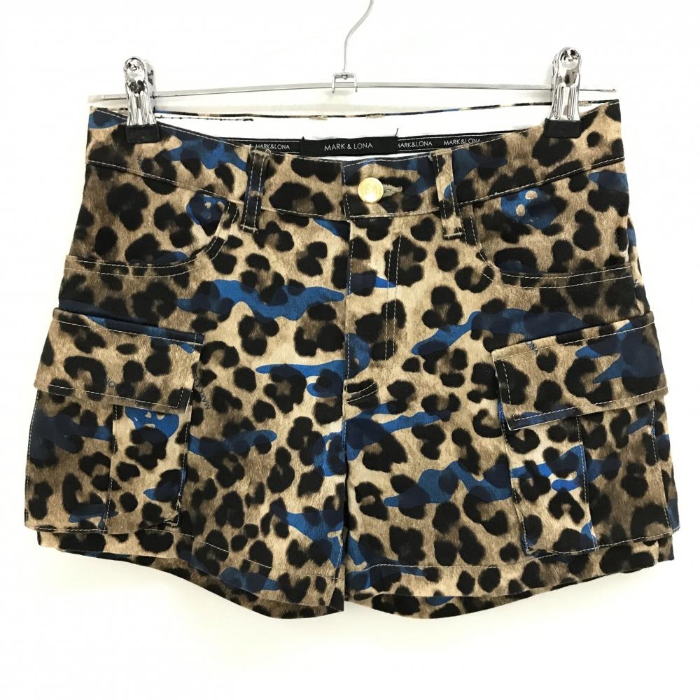 【美品】マークアンドロナ カーゴショートパンツ ベージュ×黒×ブルー  レディース S ゴルフウェア MARK＆LONA