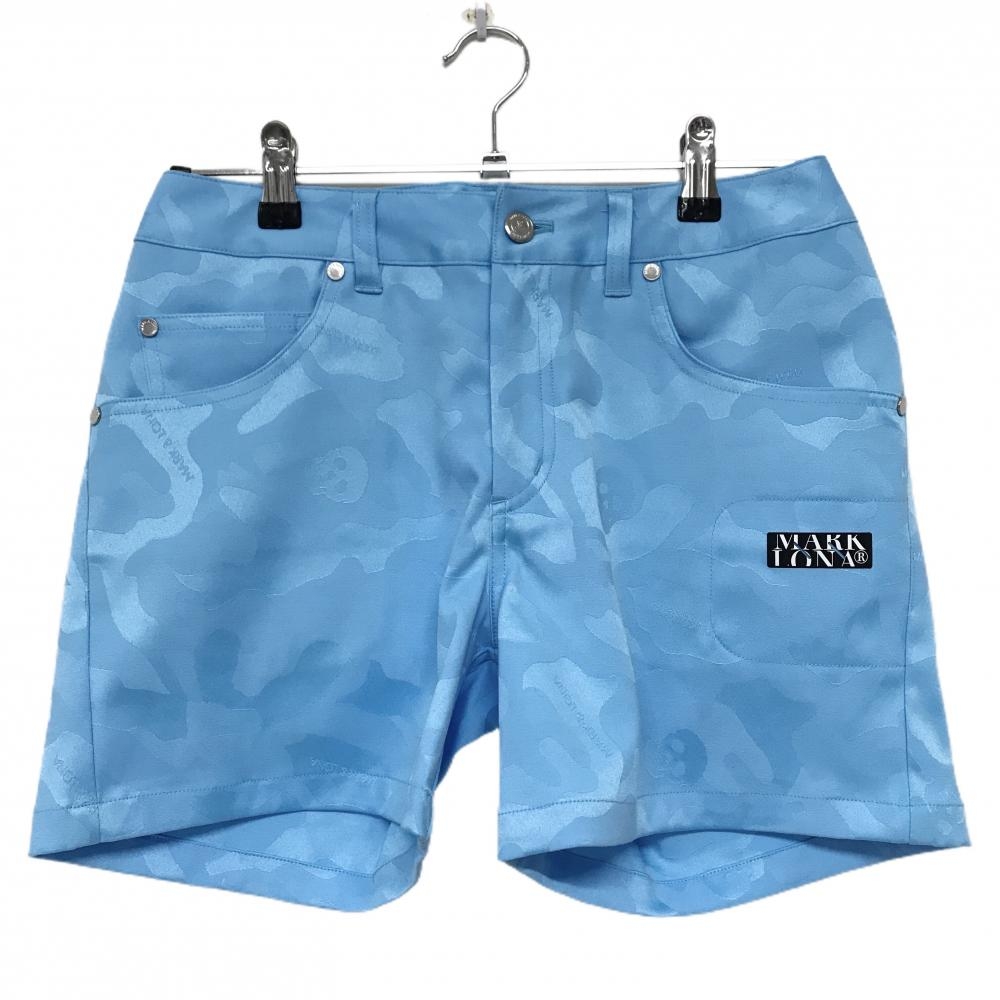 【超美品】マークアンドロナ ショートパンツ ライトブルー 迷彩 カモフラ スカル レディース 38(M) ゴルフウェア MARK＆LONA