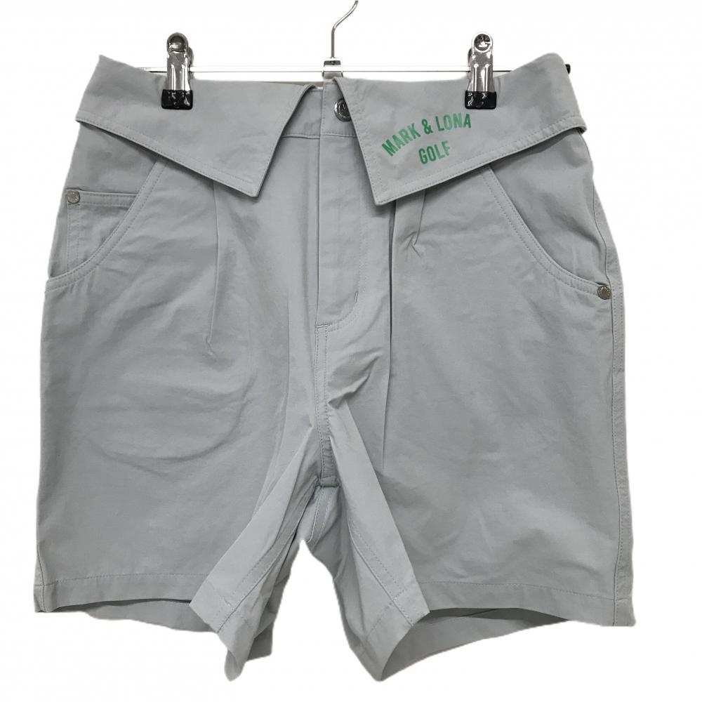 【超美品】マークアンドロナ ショートパンツ ライトグレー ナイロン混 花刺しゅう ロゴグリーン レディース 38(M) ゴルフウェア MARK＆LONA