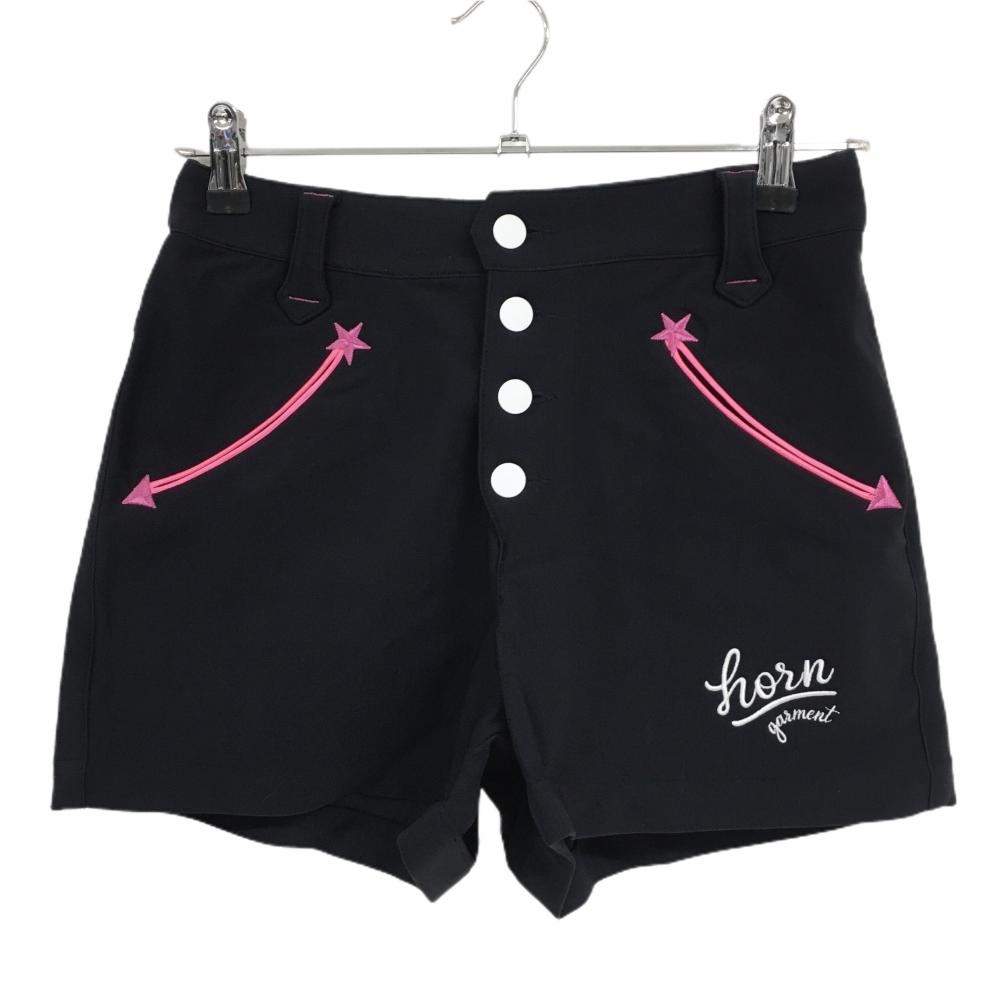 【超美品】ホーンガーメント ショートパンツ ダークネイビー×蛍光ピンク ストレッチ  レディース 38(M) ゴルフウェア MARK＆LONA