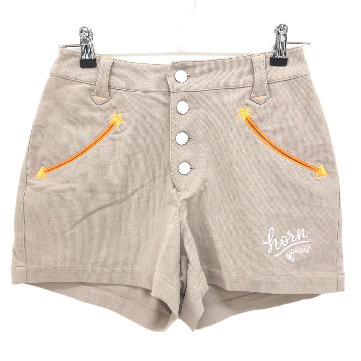 【超美品】ホーンガーメント ショートパンツ ベージュ×蛍光オレンジ ストレッチ  レディース 38(M) ゴルフウェア MARK＆LONA