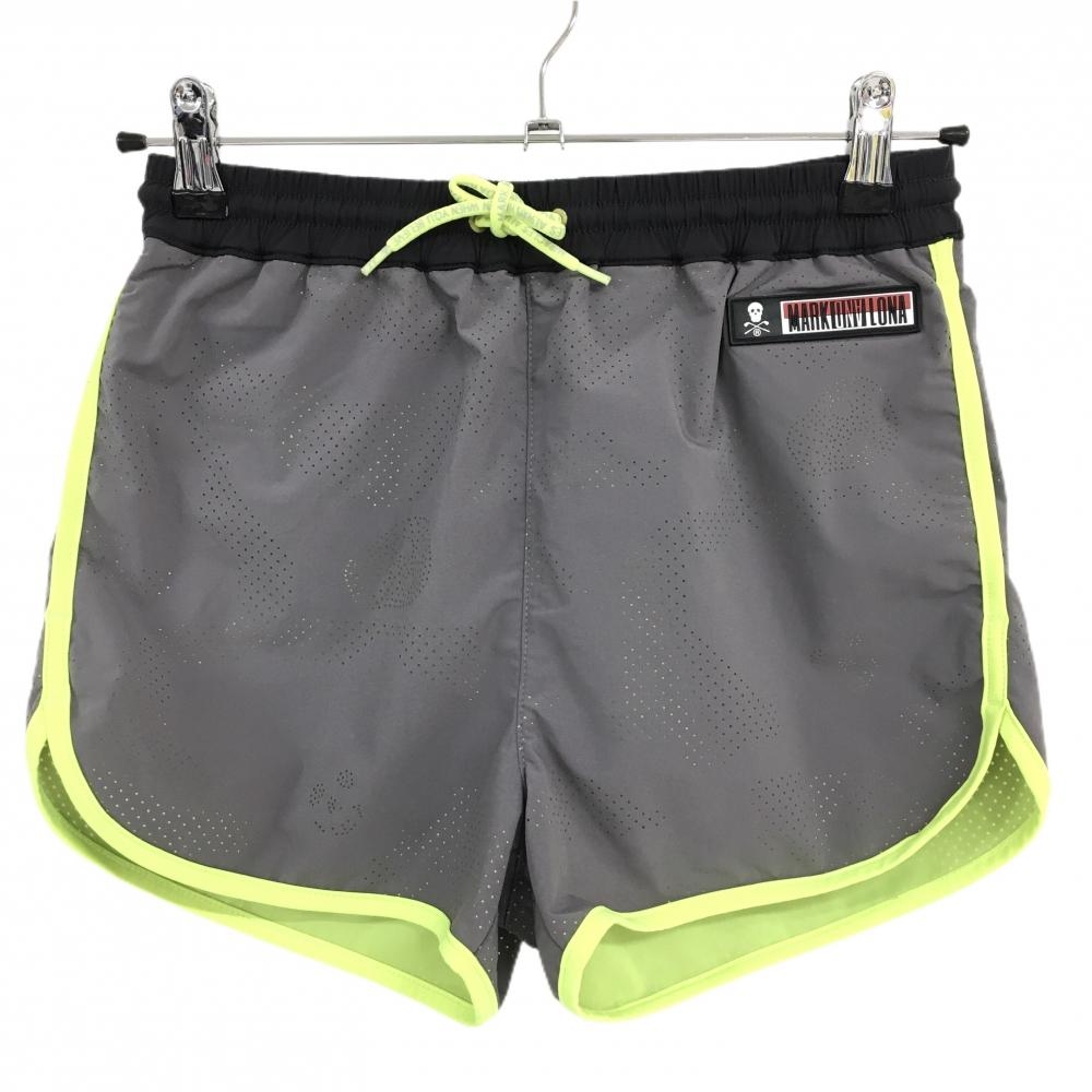 【超美品】マークアンドロナ ショートパンツ グレー×蛍光イエロー メッシュ  レディース 36(S) ゴルフウェア MARK＆LONA