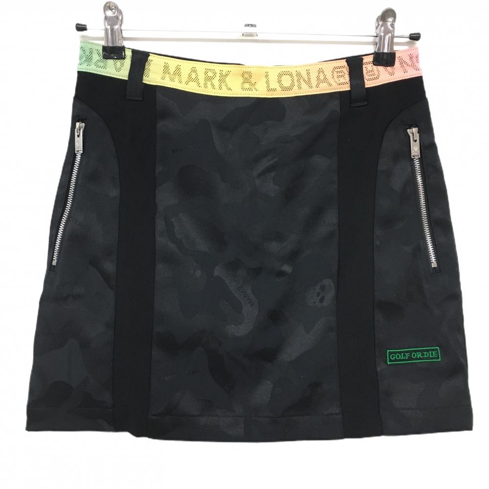 【超美品】マークアンドロナ スカート 黒×マルチカラー 迷彩織生地 カモフラ レディース 38(M) ゴルフウェア MARK＆LONA