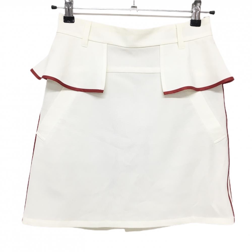 【美品】マークアンドロナ スカート 白×レッド フリル 裏地付 レディース 38(M) ゴルフウェア MARK＆LONA
