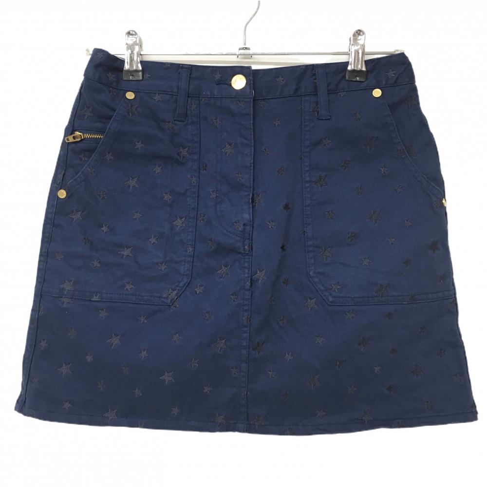 マークアンドロナ スカート ネイビー 星刺しゅう総柄スカル  レディース M ゴルフウェア MARK＆LONA