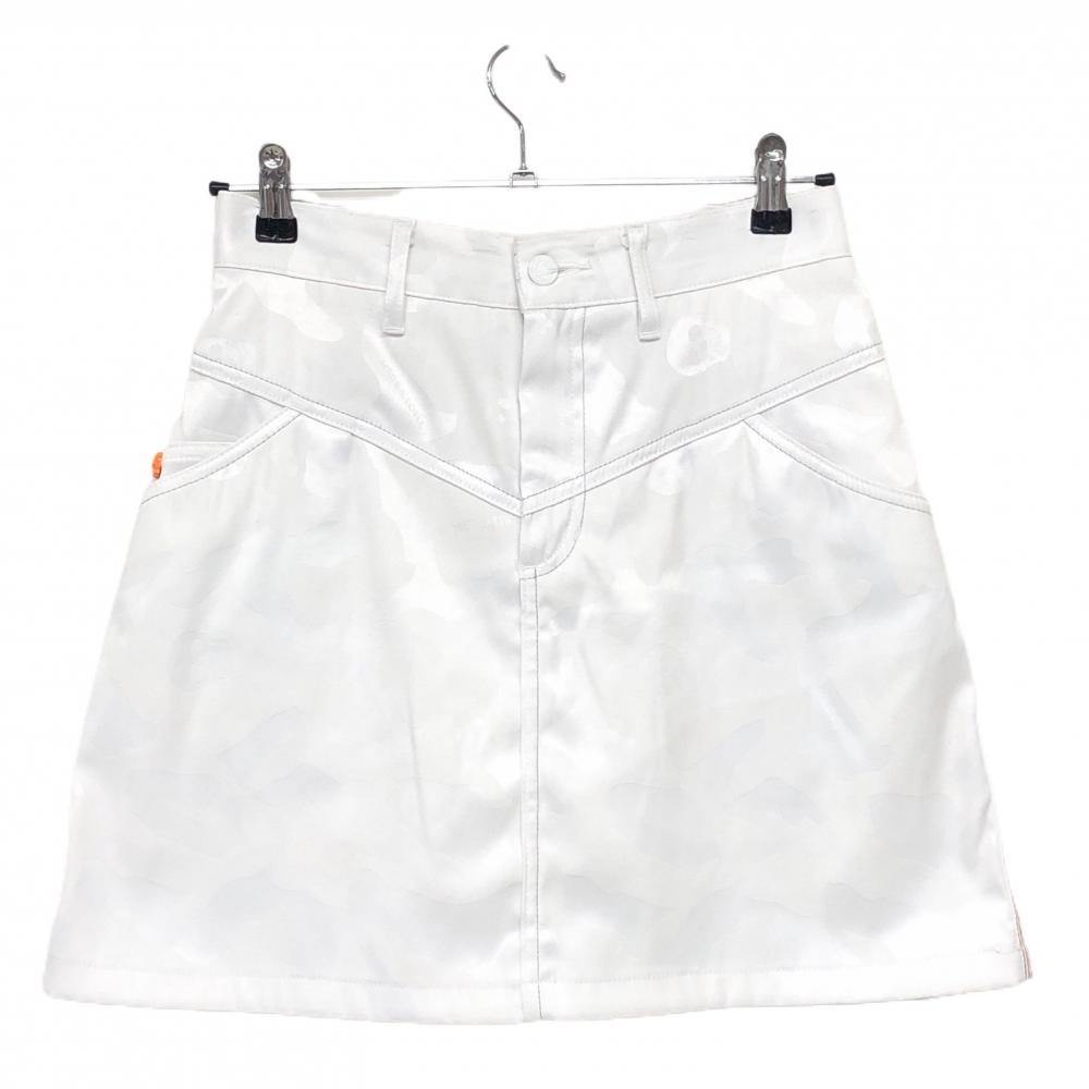 【美品】マークアンドロナ スカート 白 カモフラ柄地模様 迷彩 ストレッチ レディース 40(L) ゴルフウェア MARK＆LONA