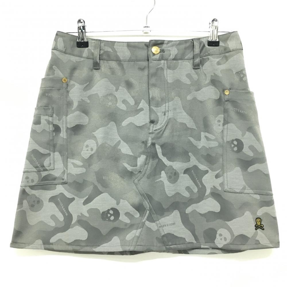 【美品】マークアンドロナ スカート グレー カモフラ 迷彩 スカル レディース L ゴルフウェア MARK＆LONA