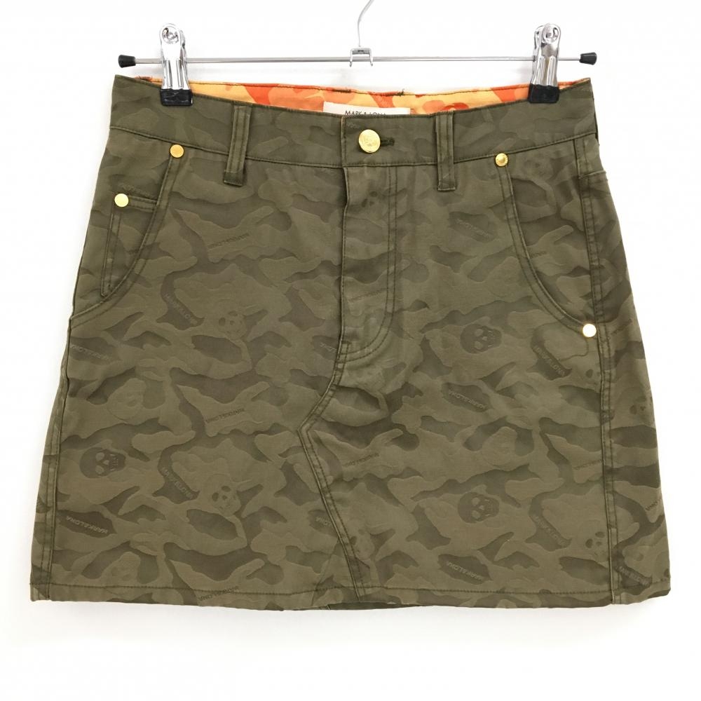 マークアンドロナ スカート カーキ 迷彩 カモフラ スカル レディース S ゴルフウェア MARK＆LONA