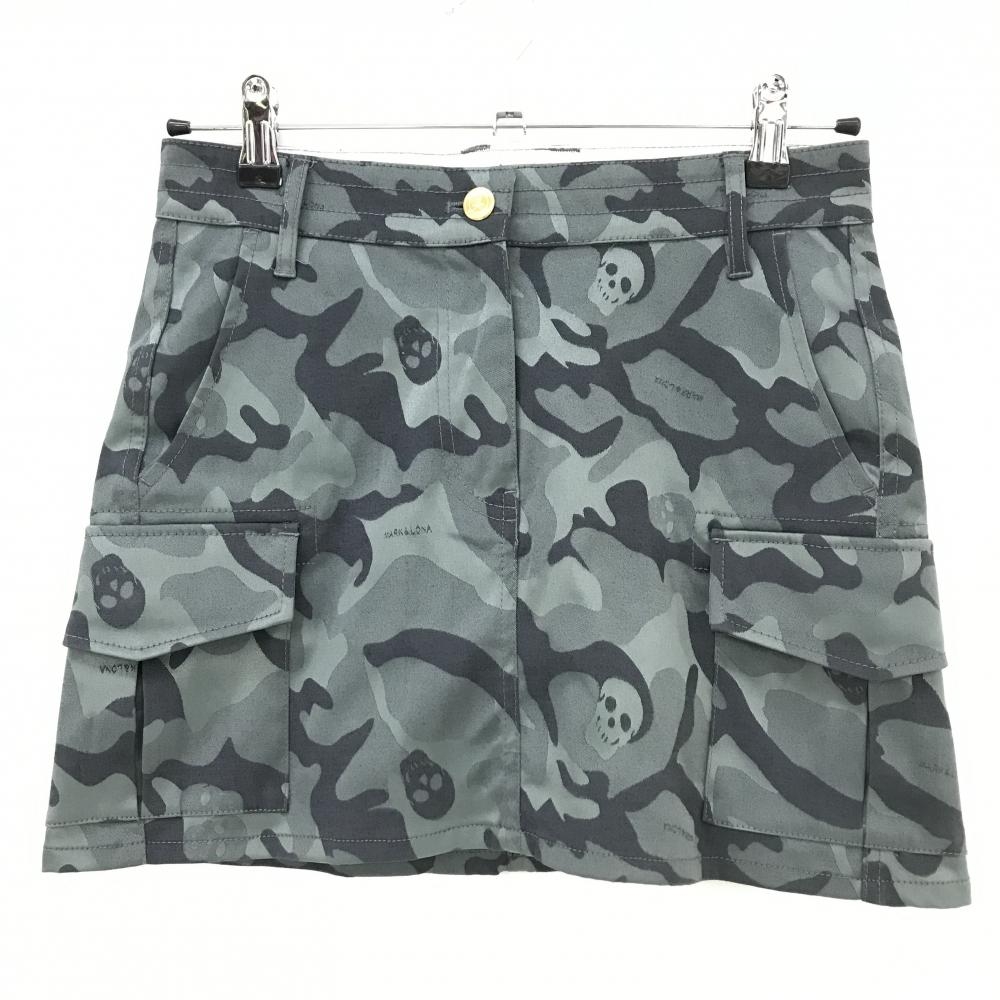 【超美品】マークアンドロナ スカート ブルーネイビー カモフラ 迷彩 スカル 複数ポケット レディース S ゴルフウェア MARK＆LONA