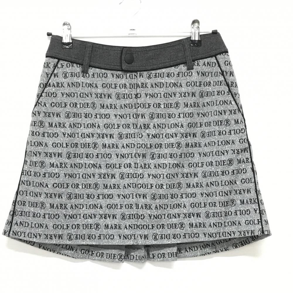 【美品】マークアンドロナ スカート グレー×黒 総柄 微起毛素材 内側インナーパンツ  レディース 40(L) ゴルフウェア MARK＆LONA