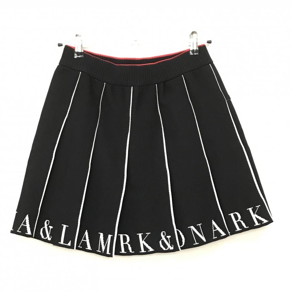 【新品】マークアンドロナ ニットスカート 黒×白 プリーツ 裾ロゴ レディース 40(L) ゴルフウェア MARK＆LONA
