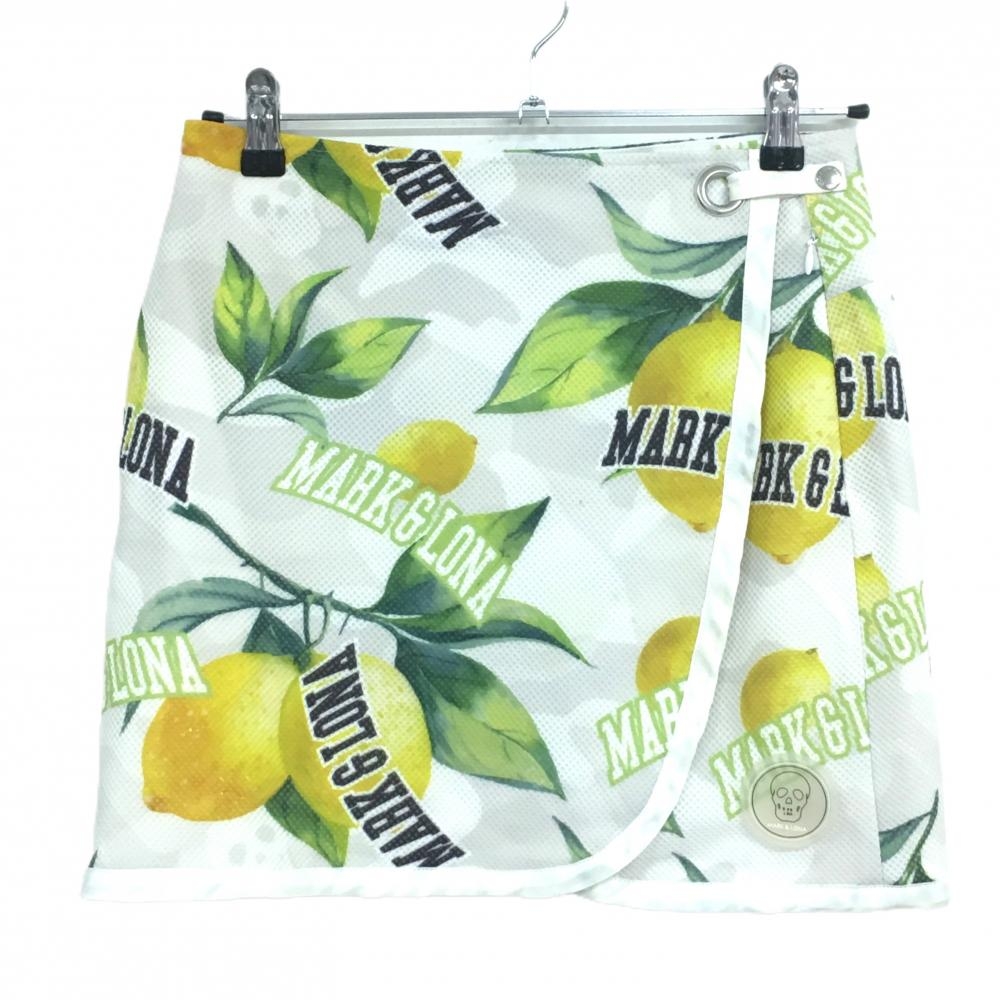 マークアンドロナ 巻きスカート 白×イエロー×グリーン レモン柄 レディース  ゴルフウェア MARK＆LONA