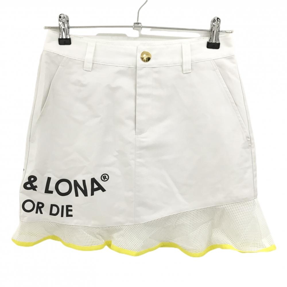 【美品】マークアンドロナ スカート 白×イエロー 裾メッシュ 内側インナーパンツ レディース 36(S) ゴルフウェア MARK＆LONA