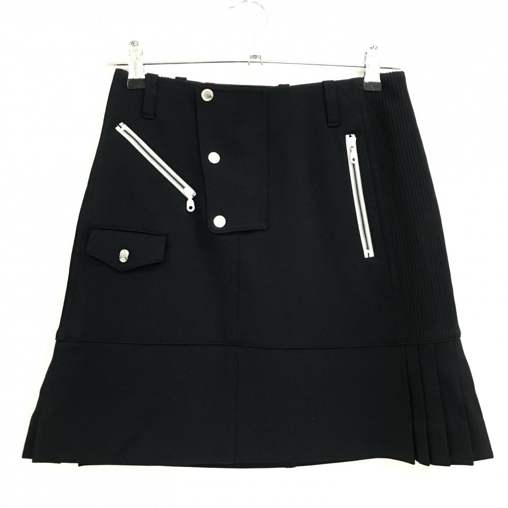 【美品】マークアンドロナ ストレッチスカート 黒 サイドプリーツ 裏地付 レディース 36(S) ゴルフウェア MARK＆LONA