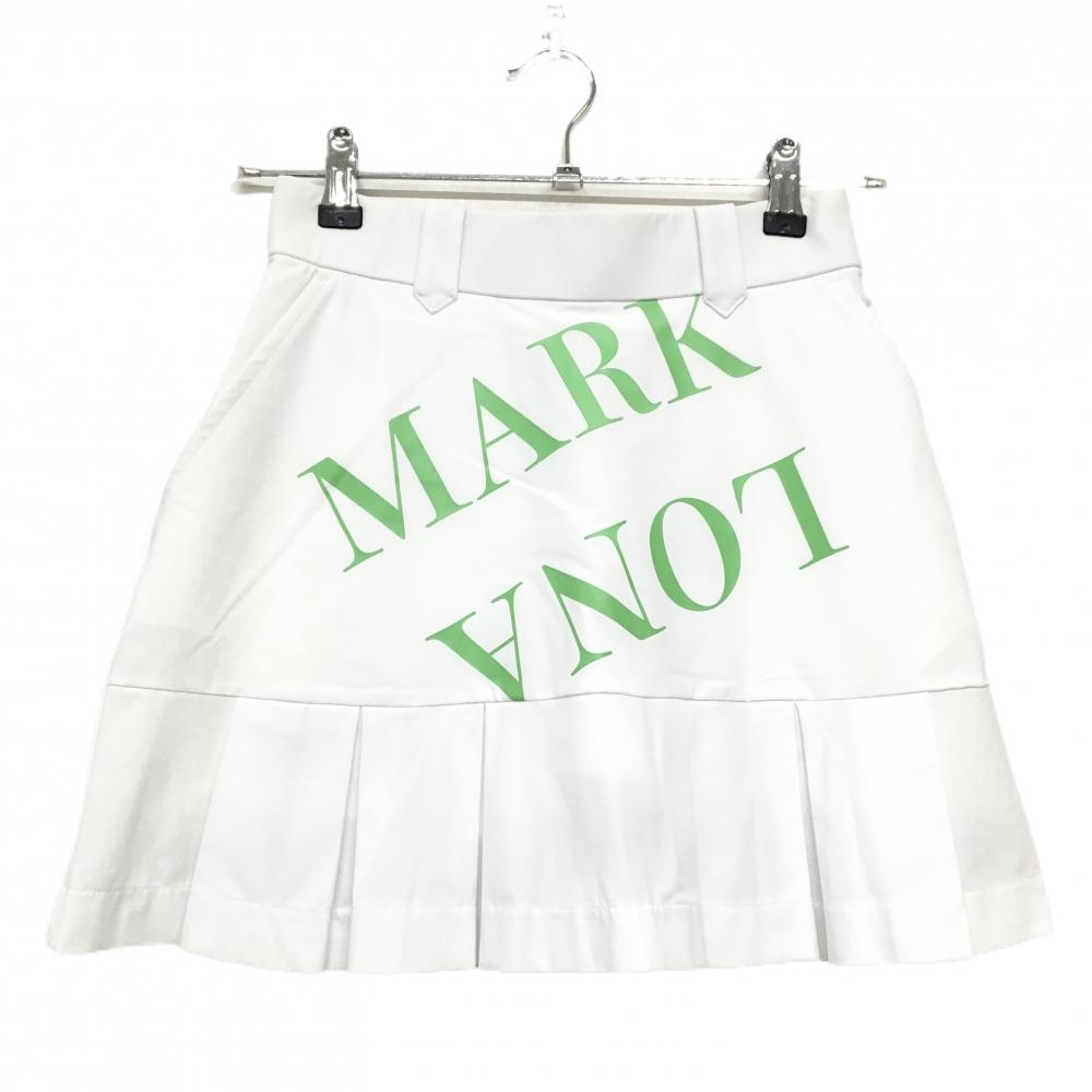 【超美品】マークアンドロナ スカート 白×グリーン 裾プリーツ 内側インナーパンツ レディース 36(S) ゴルフウェア MARK＆LONA