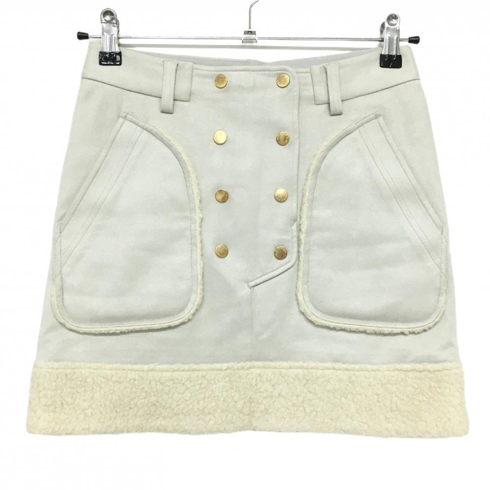 【超美品】マークアンドロナ スカート ライトグレー×ベージュ 裾ボア スウェード調  レディース 36(S) ゴルフウェア MARK＆LONA