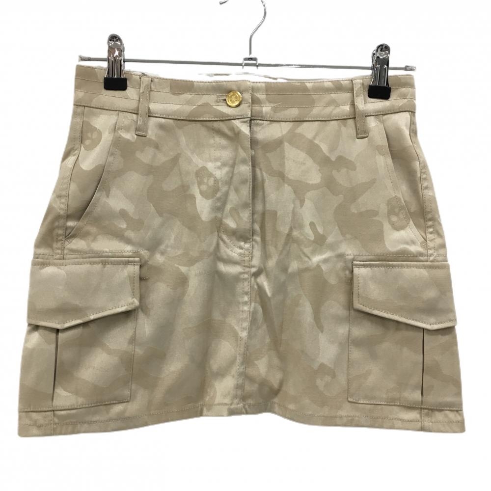 マークアンドロナ スカート ベージュ カモフラ総柄地模様 複数ポケット レディース S ゴルフウェア MARK＆LONA