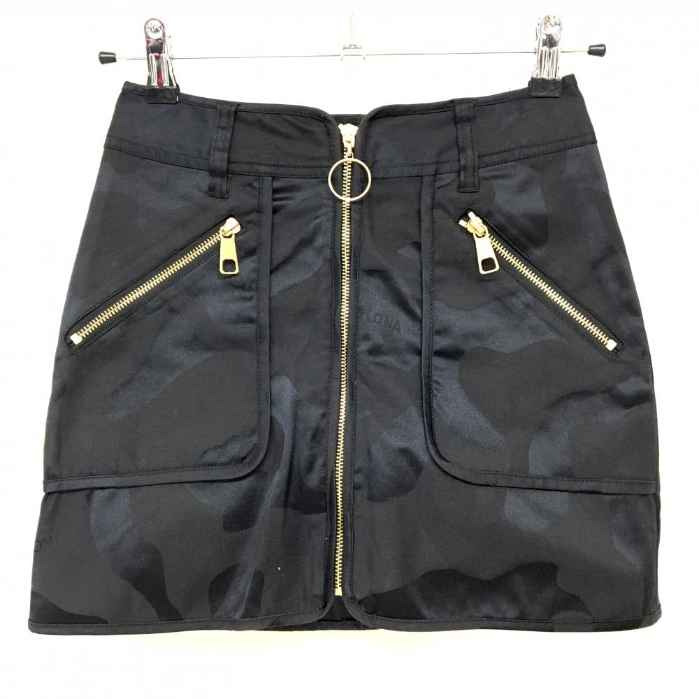 【美品】マークアンドロナ スカート 黒 迷彩 カモフラ スカル レディース 36(S) ゴルフウェア MARK＆LONA