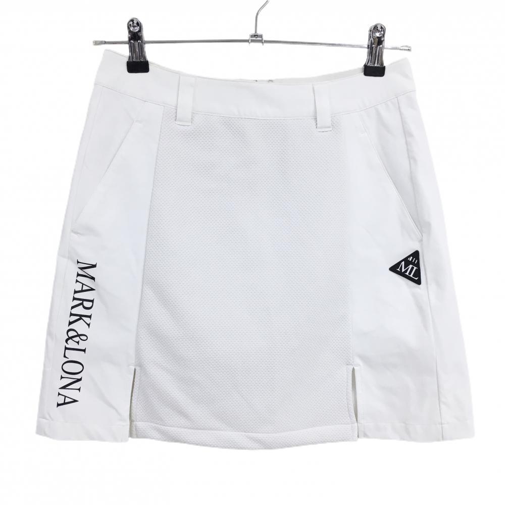 【超美品】マークアンドロナ ストレッチスカート 白 ナイロン混 後ろハーフジップ  レディース 38(M) ゴルフウェア MARK＆LONA
