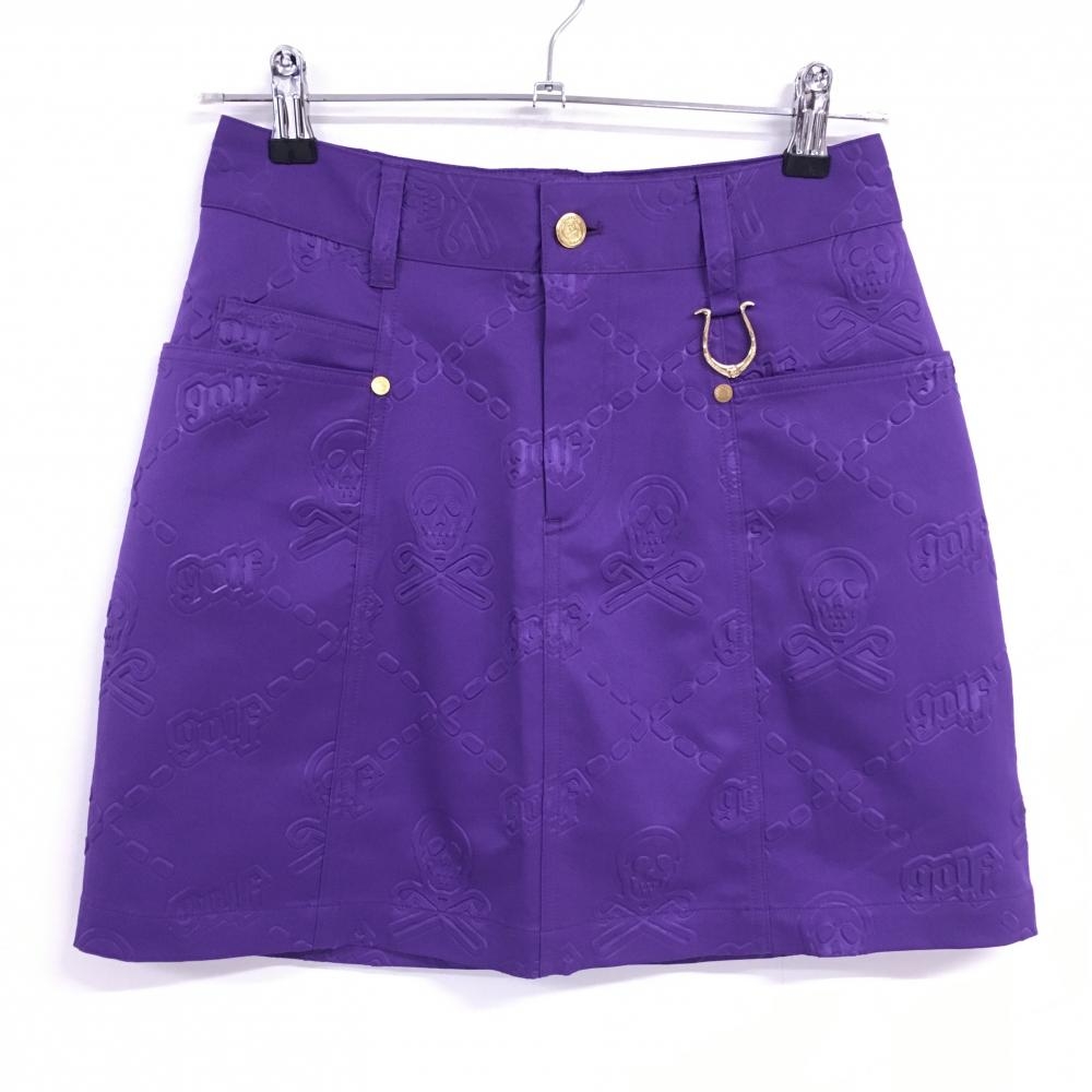 【超美品】マークアンドロナ スカート パープル スカル総柄 内側インナーパンツ レディース 38(M) ゴルフウェア MARK＆LONA