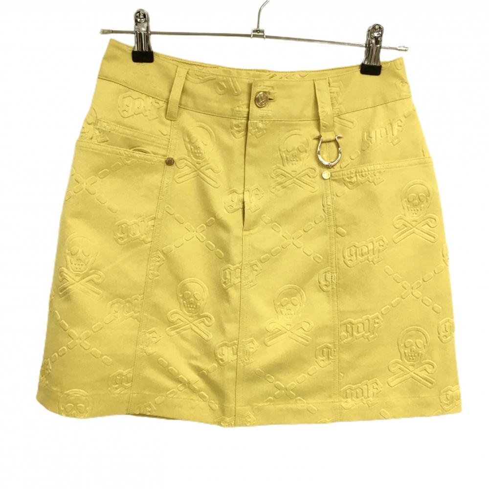 【超美品】マークアンドロナ スカート イエロー スカル総柄 内側インナーパンツ レディース 38(M) ゴルフウェア MARK＆LONA