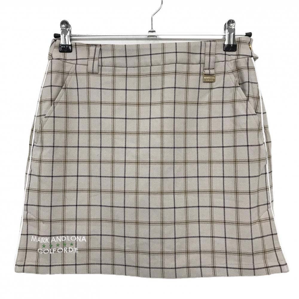 【超美品】マークアンドロナ スカート ベージュ×ブラウン×パープル チェック 裏微起毛  レディース 38(M) ゴルフウェア MARK＆LONA