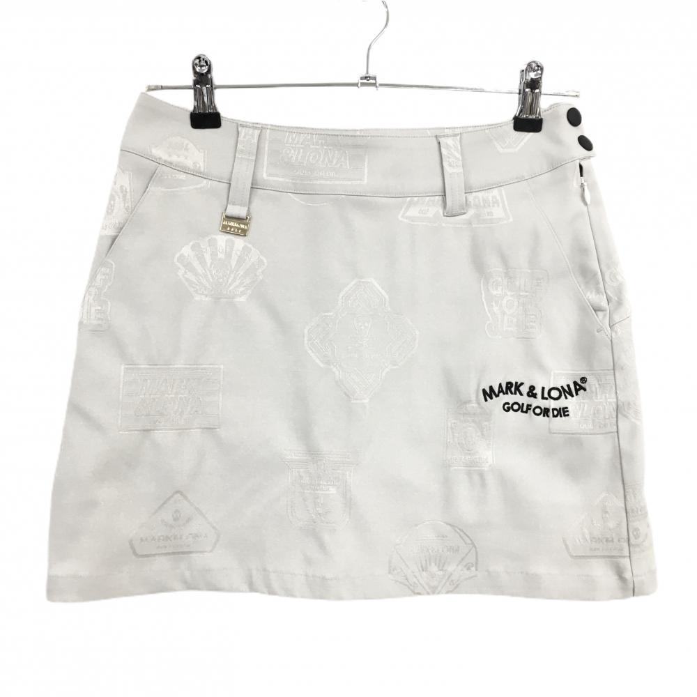 【超美品】マークアンドロナ スカート ライトグレー 総柄 後ろプリーツ 内側インナーパンツ レディース 38(M) ゴルフウェア MARK＆LONA