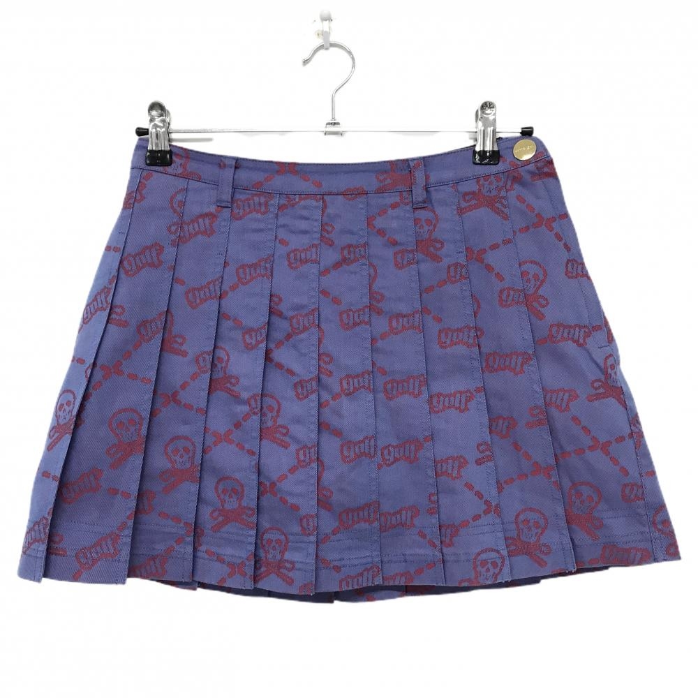 【超美品】マークアンドロナ プリーツスカート ブルー系×ピンク系 スカル総柄 レディース 38(M) ゴルフウェア MARK＆LONA