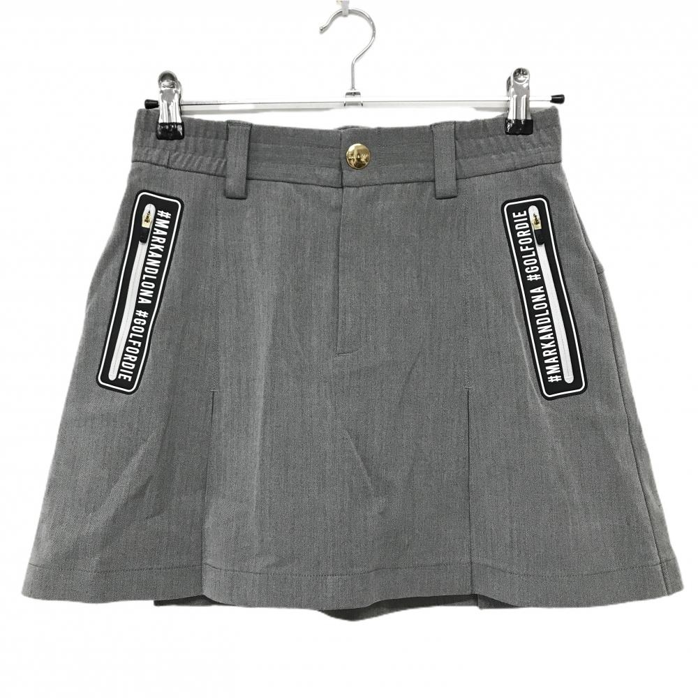 【超美品】マークアンドロナ スカート グレー ヘリンボーン 裏微起毛 ボックスプリーツ レディース 38(M) ゴルフウェア MARK＆LONA