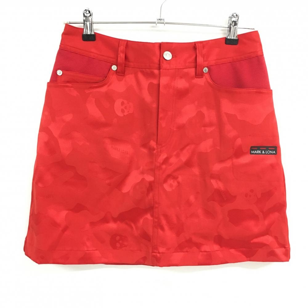 【超美品】マークアンドロナ スカート レッド 迷彩 カモフラ ティー装着可 スカル レディース 40(L) ゴルフウェア MARK＆LONA