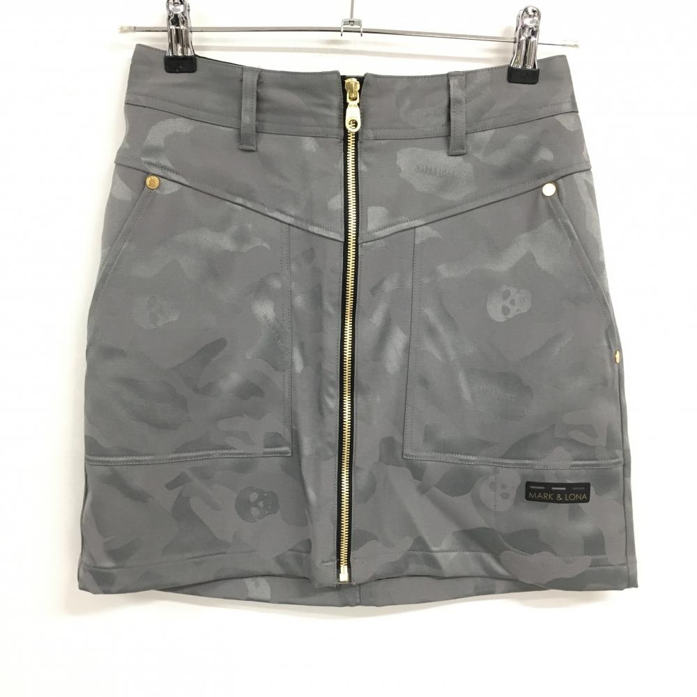 【超美品】マークアンドロナ スカート グレー 迷彩 カモフラ ティー装着可 後ろウエストゴム レディース 38(M) ゴルフウェア MARK＆LONA