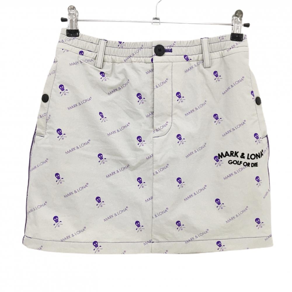 【美品】マークアンドロナ スカート グレー×パープル 総柄 内側インナーパンツ ウエストゴム  レディース 38(M) ゴルフウェア MARK＆LONA