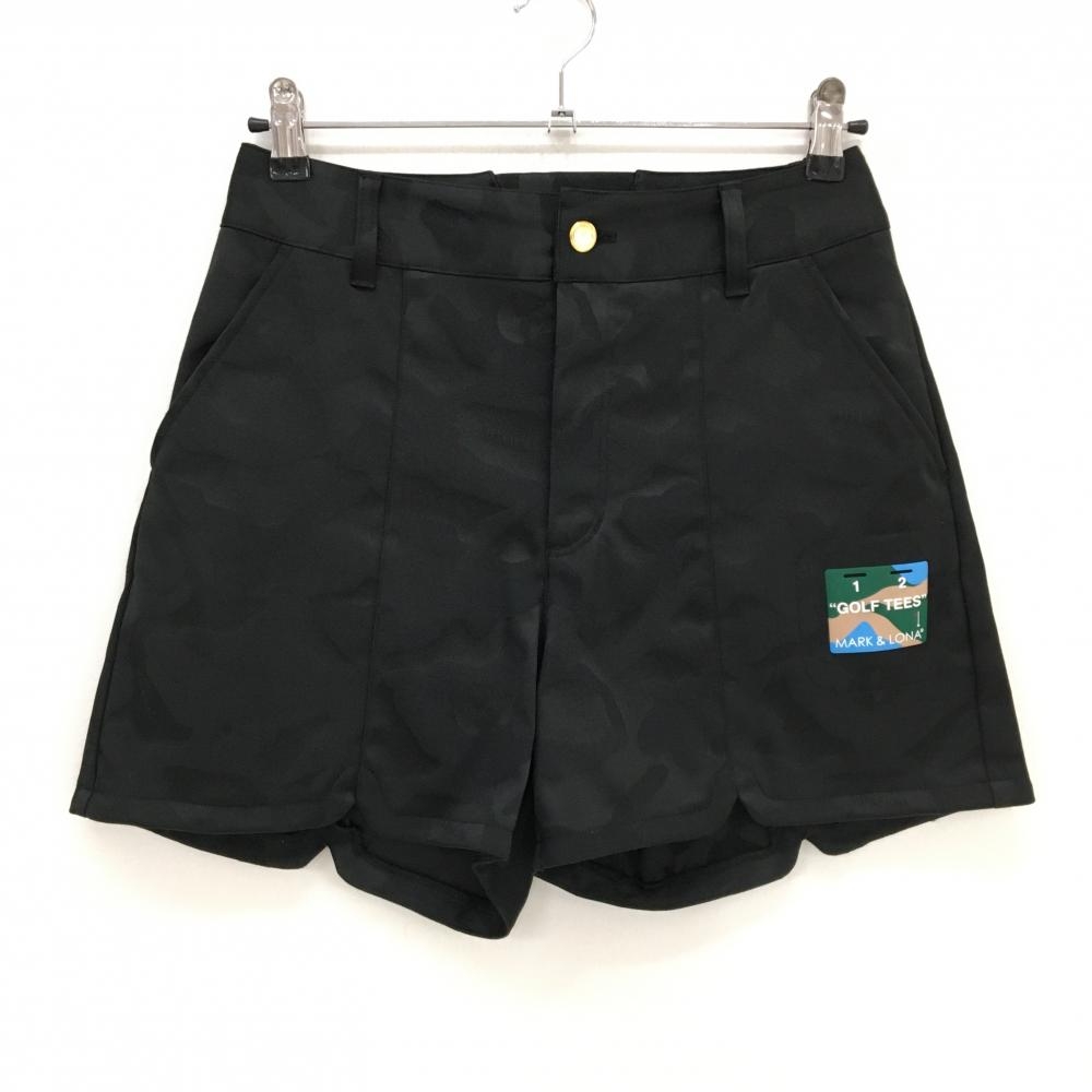 【超美品】マークアンドロナ キュロットスカート 黒 カモフラ 迷彩 後ろリボン ストレッチ レディース 38(M) ゴルフウェア MARK＆LONA