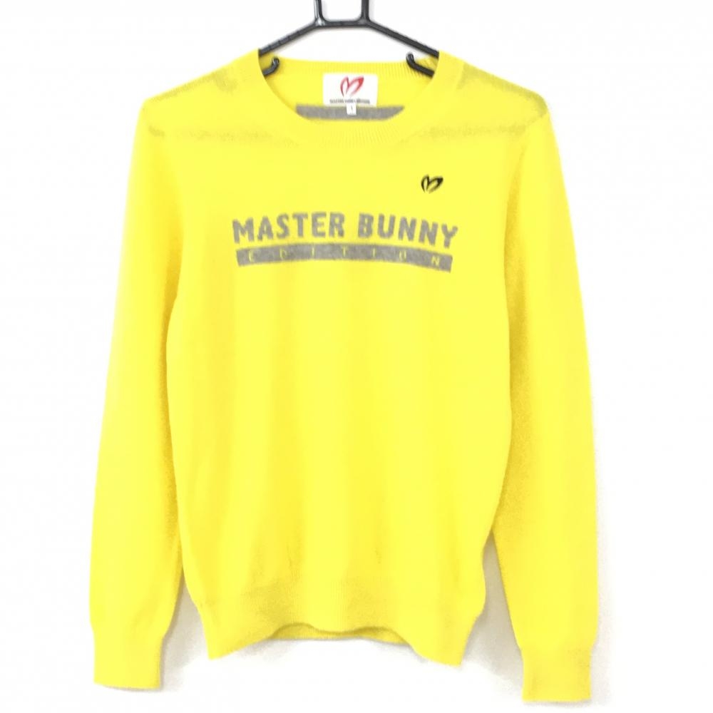 【超美品】MASTER BUNNY EDITION マスターバニー セーター イエロー×グレー ニット フロントロゴ SAMPLE品 レディース 1(M) ゴルフウェア