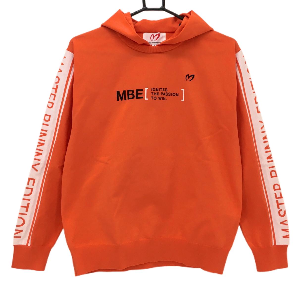 【超美品】マスターバニー フード付セーター オレンジ×白 袖ロゴライン レディース 2(L) ゴルフウェア 2024年モデル MASTER BUNNY EDITION