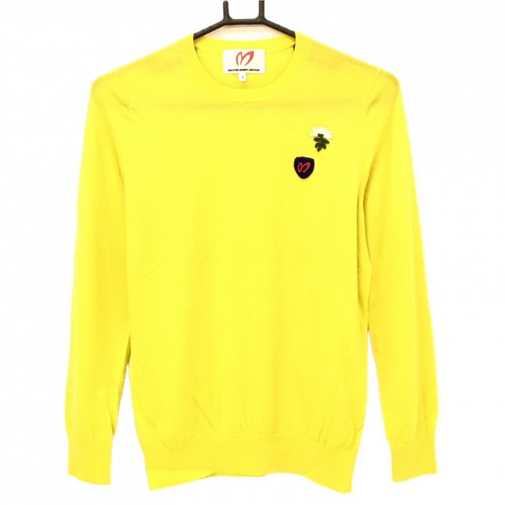【超美品】マスターバニー セーター ライムイエロー系 カシミヤ混 ニット 薄手 レディース 2(L) ゴルフウェア MASTER BUNNY EDITION