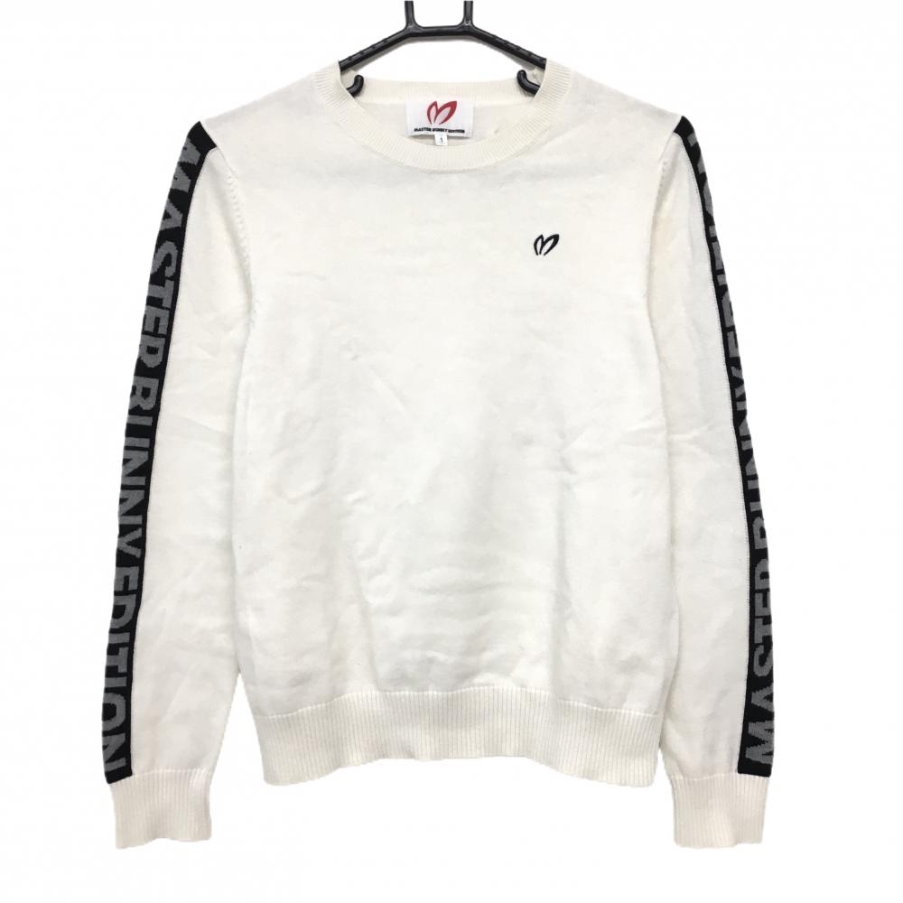 マスターバニー セーター 白×黒 袖ロゴライン カシミヤ混 ニット レディース 1(M) ゴルフウェア MASTER BUNNY EDITION