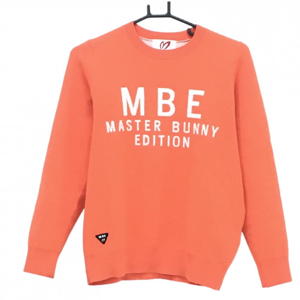 マスターバニー セーター オレンジ×白 ニット ウール混  レディース 1(M) ゴルフウェア MASTER BUNNY EDITION