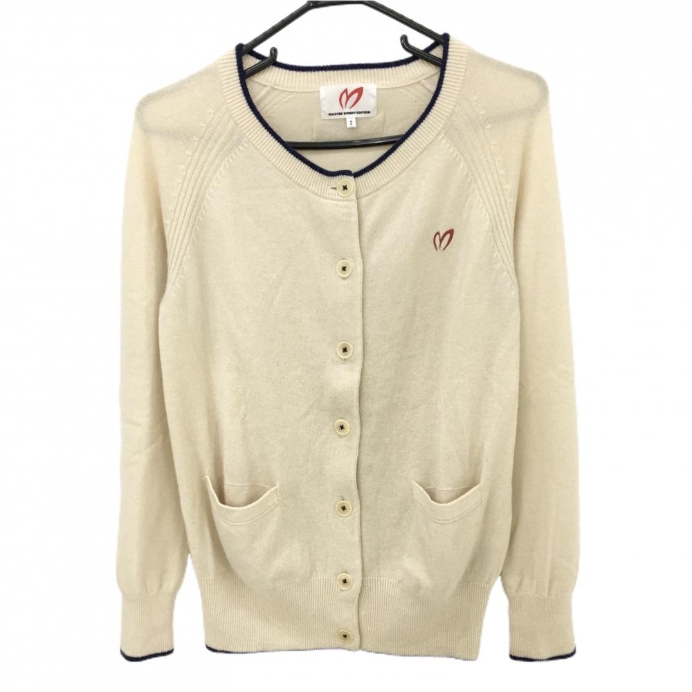 【美品】マスターバニー カーディガン アイボリー カシミヤ100% レディース 2(L) ゴルフウェア MASTER BUNNY EDITION