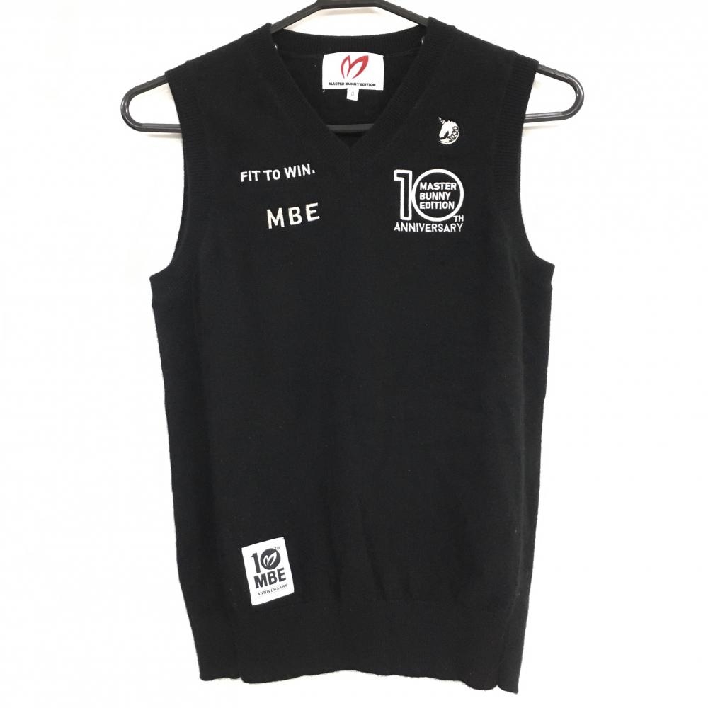 【超美品】マスターバニー ニットベスト 黒 Vネック カシミヤ100％ 10周年 レディース 0(S) ゴルフウェア MASTER BUNNY EDITION