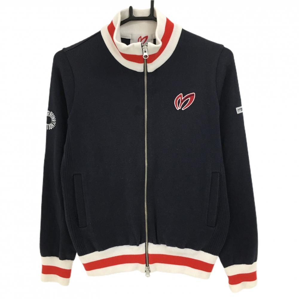 マスターバニー ニットジャケット ネイビー×白 コットン混 レディース 1(M) ゴルフウェア MASTER BUNNY EDITION