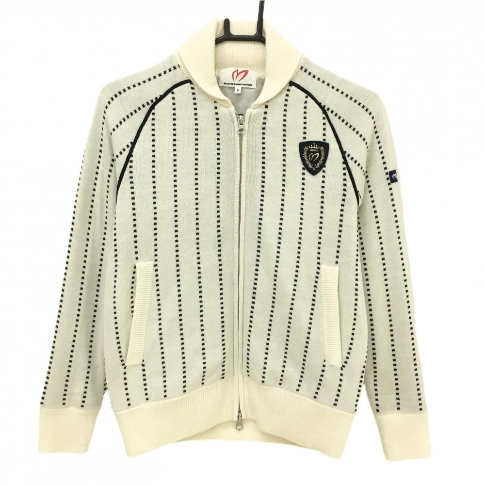 【美品】マスターバニー ニットジャケット 白×黒 ストライプ風 裏地付き  レディース 0(S) ゴルフウェア MASTER BUNNY EDITION